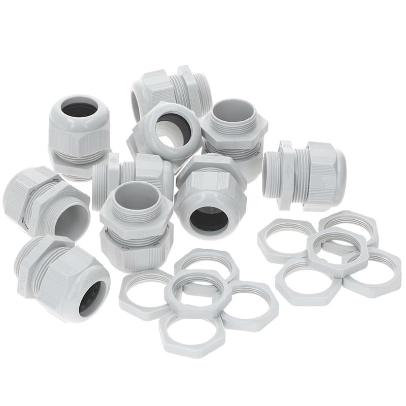 Kalitec Lot de 10 presse-étoupes M12 en plastique 2,5-6,5 mm I Contre-écrou M12 en plastique gris clair I Passe-câbles étanche I