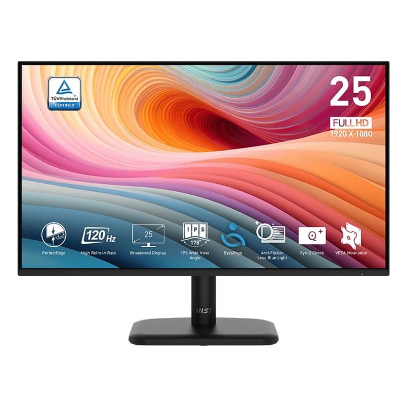 MSI Pro MP251LDE E2 - Écran PC - Full HD 24,5" 1920 x 1080 - Panneau IPS - Écran 120 Hz - Monitor Doux pour Les Yeux - Navigatio