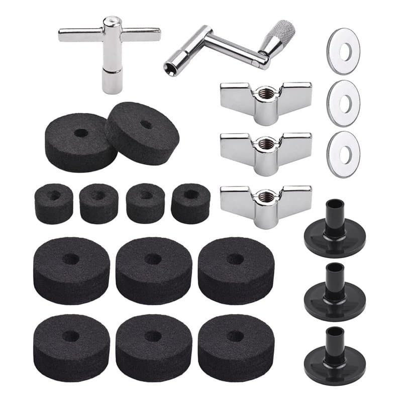 Jemcgrl 23 Pièces Accessoires de Batterie avec Feutres Support Cymbale Tampons Feutre de Cymbale de Tambour Comprennent des Rond