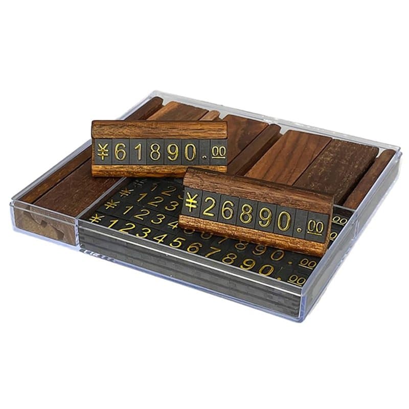 PRATYAHARA 10 Ensembles/Boîte Mini Bois Combiné Numéro Prix Cube Étiquette Numéro Réglable Prix Étiquette Signe Titulaire Carte