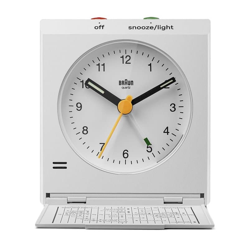 Braun Réveil analogique de Voyage Classique avec Fonction Snooze, Design Vintage, Taille compacte, Couvercle Pliable, Mouvement