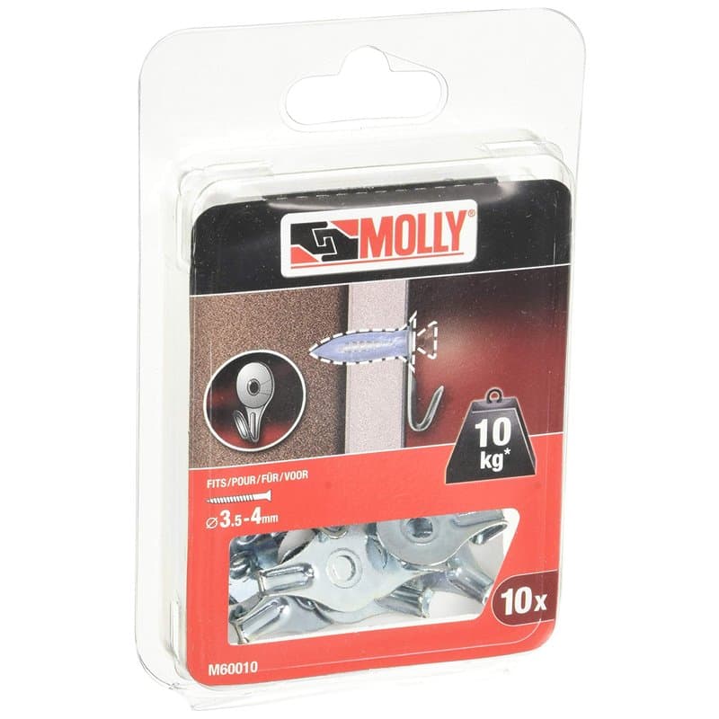 Molly M60010-XJ Crochets plats pour vis Ø 3.5/4 mm, Gris, Set de 10 Pièces