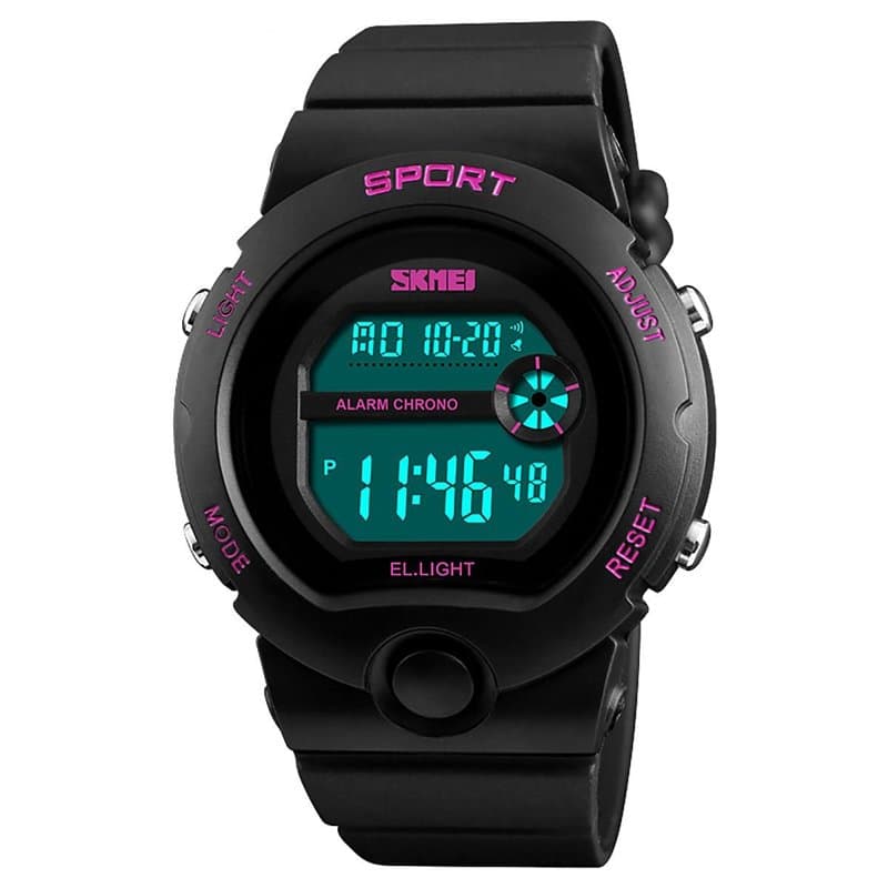 Skmei Filles Noir digital avec marqueurs de rose montre 50 m résistant à l'eau Chronomètre Alarme Parfait pour enfants de 5 à 13