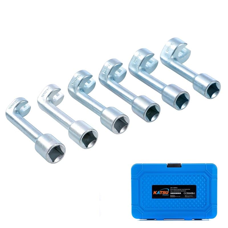 KATSU Tools Jeu de Clés à Douille pour Lignes d'Injecteurs Diesel 6 Pièces 1/2", Métrique 12 14 16 17 18 19mm, Outil en L pour D