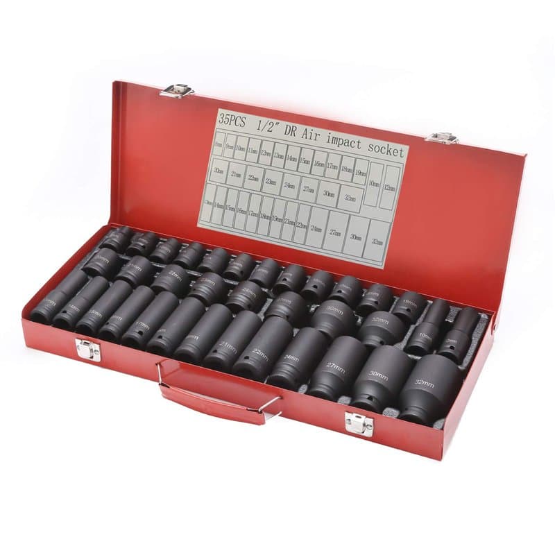 KATSU 1/2" Jeu de Douilles Profondes Impact 35 Pièces, Clé Métrique Robuste 8mm-32mm, Acier au Chrome-molybdène de Qualité, Outi