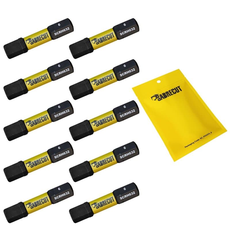 10 x SabreCut SCRH632_10 32 mm H6 Hex Magnétique Impact Tournevis Embouts Set Single End Heavy Duty Compatible avec Dewalt Milwa