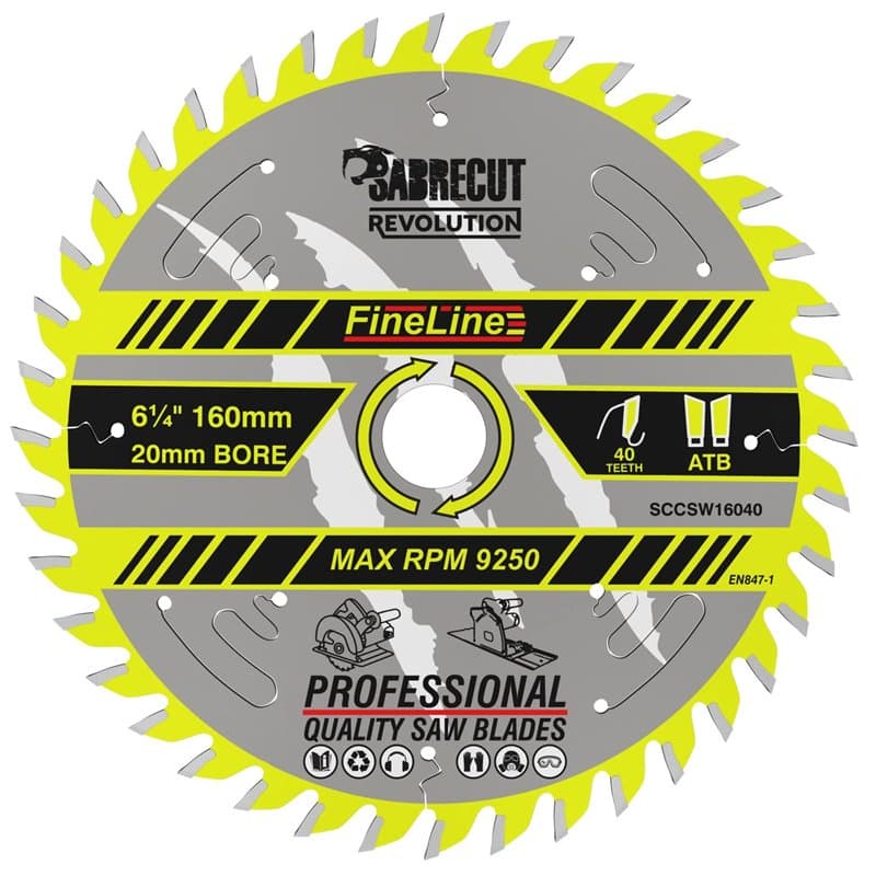 1 x SCCSW16040 SabreCut 160 mm 40T x 20 mm Alésage FineLine Thin Kerf Bois Contreplaqué MDF Aggloméré Coupe transversale et coup
