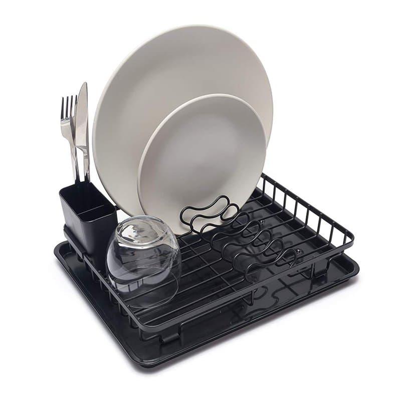 simplywire - Égouttoir à Vaisselle Compact – Égouttoir à Assiettes avec Plateau récupérateur d'eau et Panier à Couverts – Petit