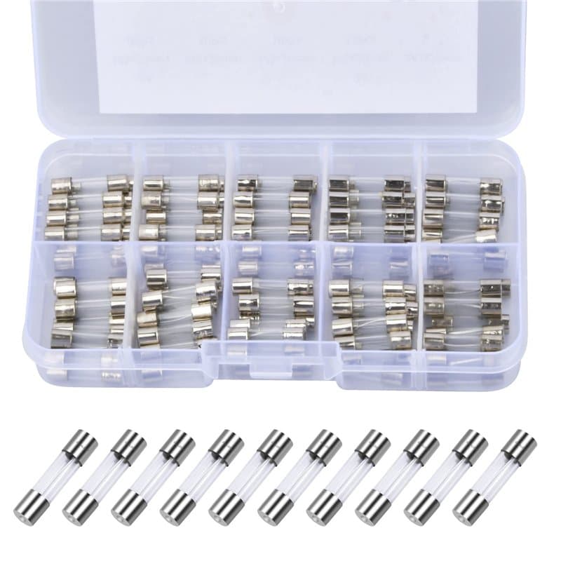 Vesaneae 100 Pcs Fusible Verre à Fusion Rapide, 5 x 20mm 250V Assortiment de Fusibles Verre 0.2A, 0.5A, 1A, 2A, 3A, 5A, 8A, 10A,