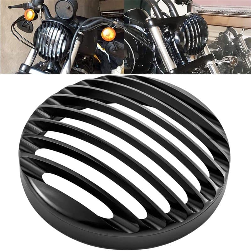 KaTur - Grille de protection noire pour phare - Aluminium - 14,5 cm - Pour Harley
