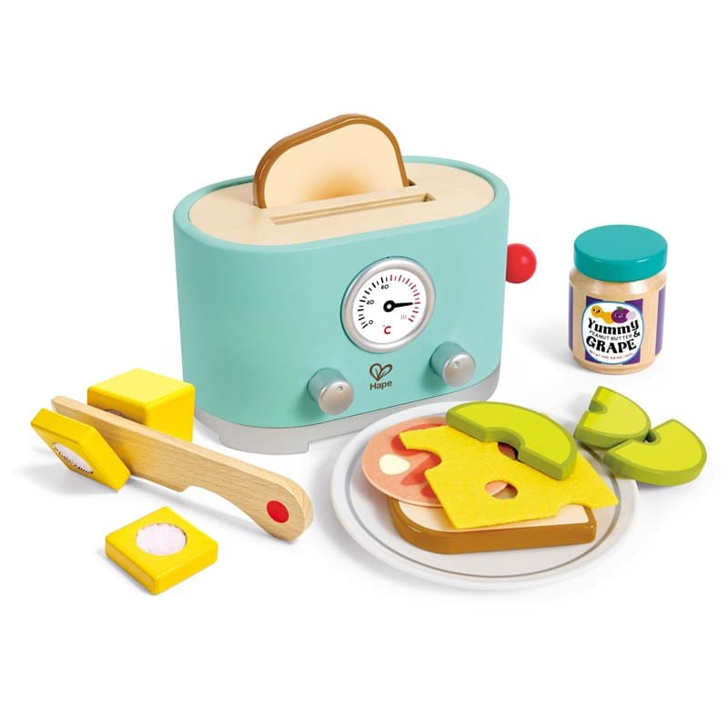 Hape Grille Pain Enfant Jouet Interactif - Jeu Imitation Dinette Enfant 2 Ans - Ensemble Accessoires Cuisine Réalistes, Dejeuner