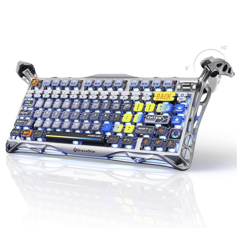 GravaStar Mercury K1 Pro Clavier de jeu BT5.0/2.4G/USB-C, 75 % Gasket Clavier mécanique remplaçable à chaud sans fil avec rétroé