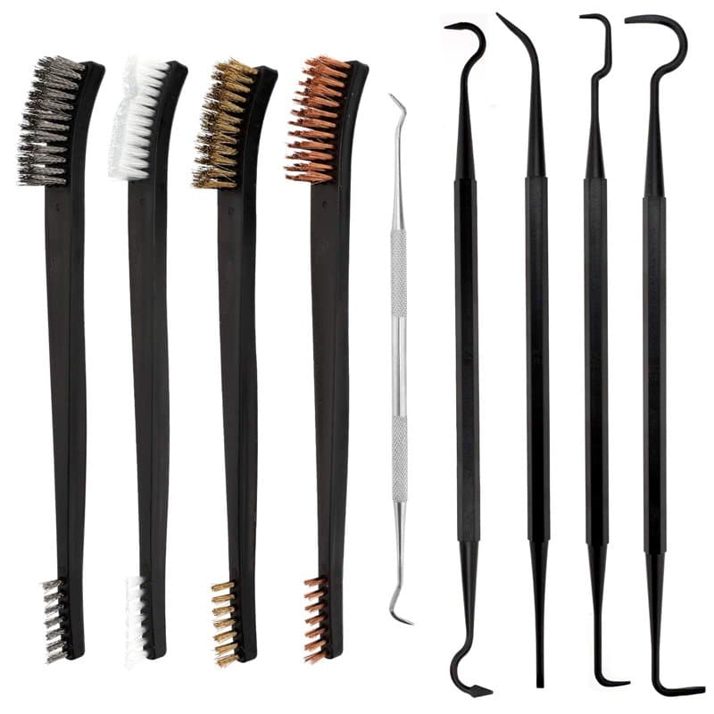 AIEX 9 Pièces Mini Brosse Métallique et Kit de Sélection, Brosse en Acier à Double Extrémité en Laiton, Cuivre et Nylon et Pics