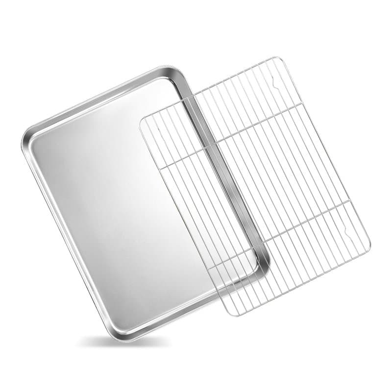 VINATO Plaque Four Inox avec Grille 40,5×30,5×2,5 cm – Plaque de Four Universelle en 304 Inoxydable, Grille Four & Plaque Pâtiss