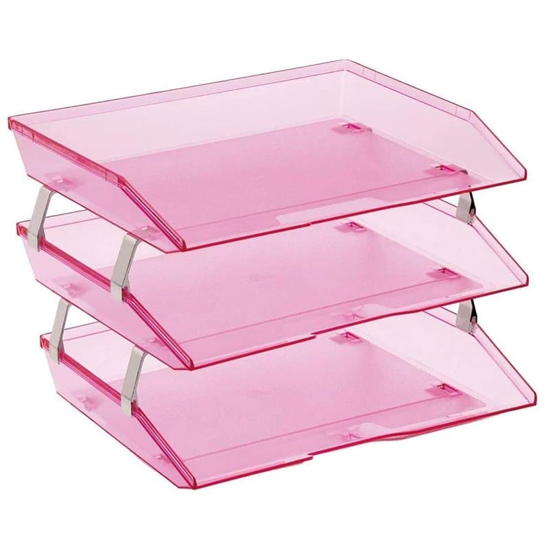 Acrimet Facility Bac à Courrier à 3 Niveaux/Charge Latérale A4, Organiseur de Bureau, en Plastique (Couleur Rose Transparent)