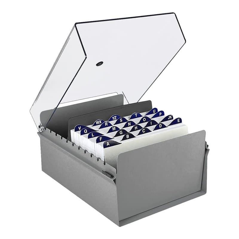 Acrimet Boîte à Fiches Organisateur 5'' x 8’', Base en Métal Robuste (Index AZ et un Séparateur Plastique Inclus) (Base Grise av
