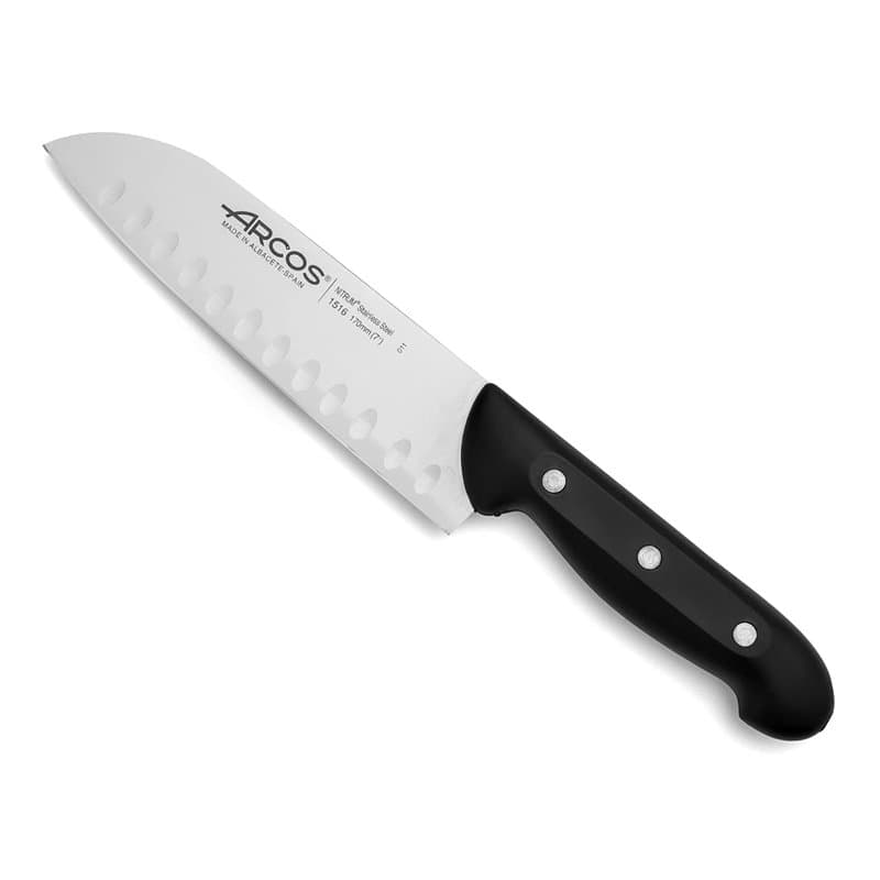 Arcos Couteau Santoku en Acier Inoxydable Nitrum – Couteau Japonais pour Poisson, Viande et Légumes, Poignée Ergonomique en Poly