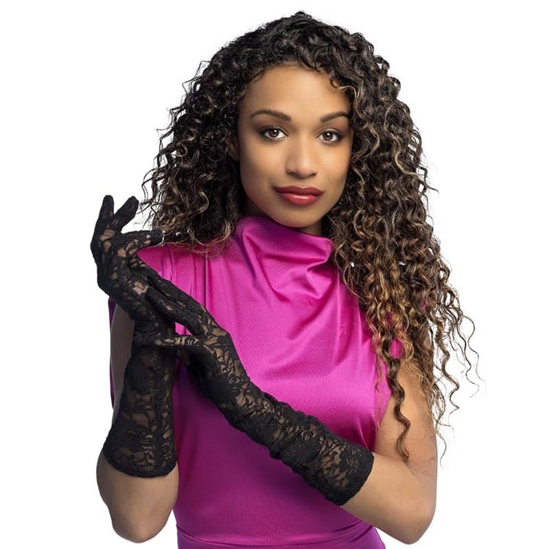Boland 03002 – Gants Milan, 1 paire en dentelle noire, accessoire années 20, Charleston, costume, carnaval, soirée à thème,Noir,