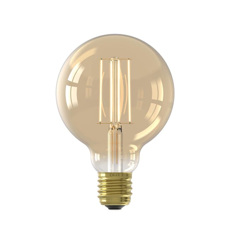 CALEX Ampoule LED Filament Droit E27, Source lumineuse Vintage, Dorée, Globe Rétro G95, Lumière blanche chaude dimmable 2100K, 4