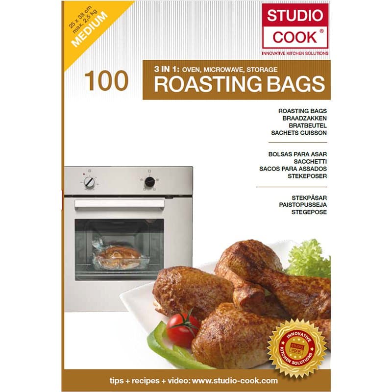 Studio Cook Lot de 100 sacs à rôtir 3 en 1, pour rôtir, cuire à la vapeur et conserver, contenu : 100 pièces, taille moyenne 25