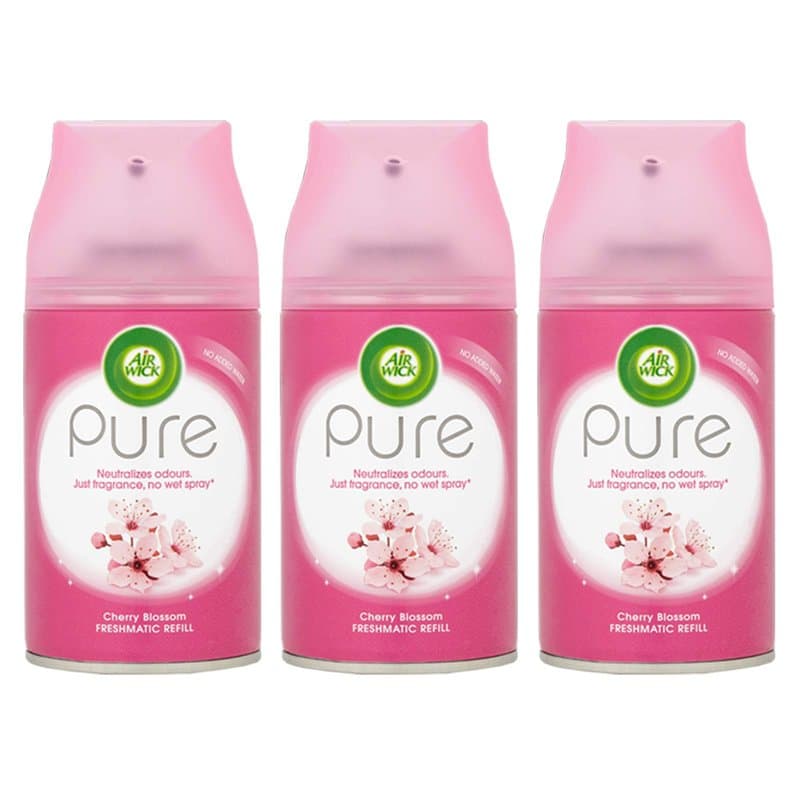 Air Wick Lot de 3 désodorisants en forme de fleur de cerisier pur vaporisateur rafraîchissant 250 ml