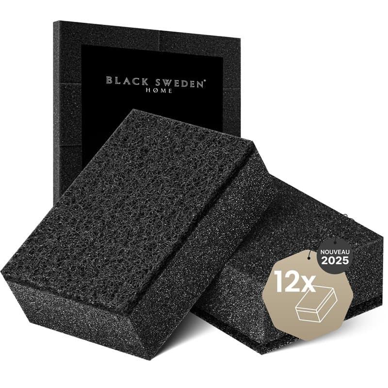 Black Sweden Home SVAMP Lot de 12 éponges de Cuisine, Noires, durables et universelles, avec Non-tissé abrasif
