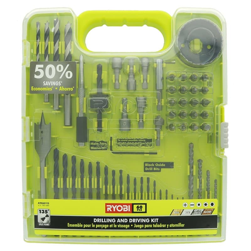Ryobi A98601 Lot de 60 forets à oxyde noir avec étui de transport pour bois, métal, plastique et maçonnerie