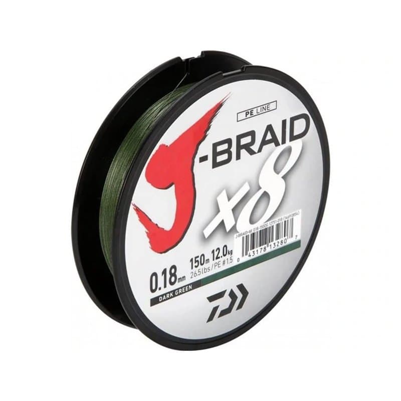 Daiwa J-Braid 8 Braid 150m Vert foncé - Ligne de pêche tressée - Vert Foncé, DM: 0,06mm