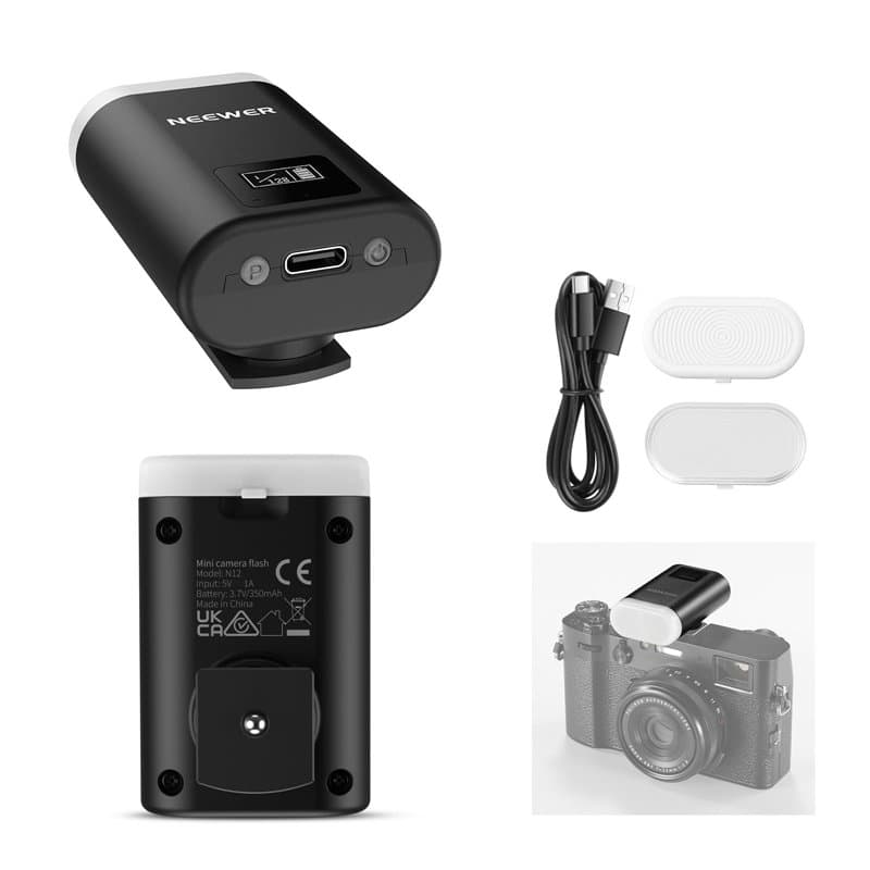 NEEWER Basics N12 Mini Flash pour Appareil Photo, lumière de Remplissage 5600 K avec écran LCD, Compatible avec Les appareils Ph