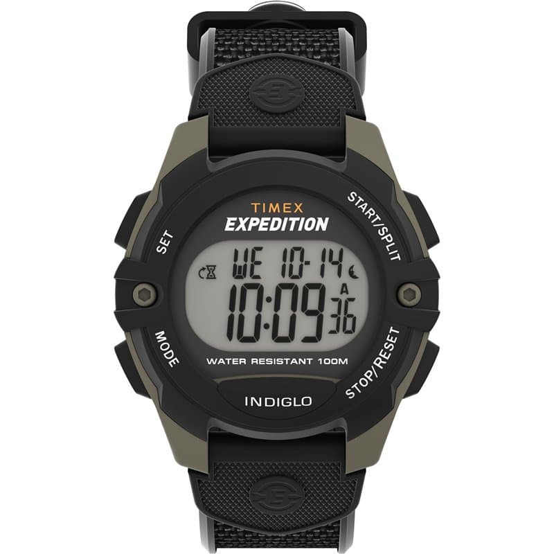 Timex Expedition Montre pour hommes, 41 mm, bracelet en résine noir, en deux pièces, cadran numérique, boîtier vert TW4B28500