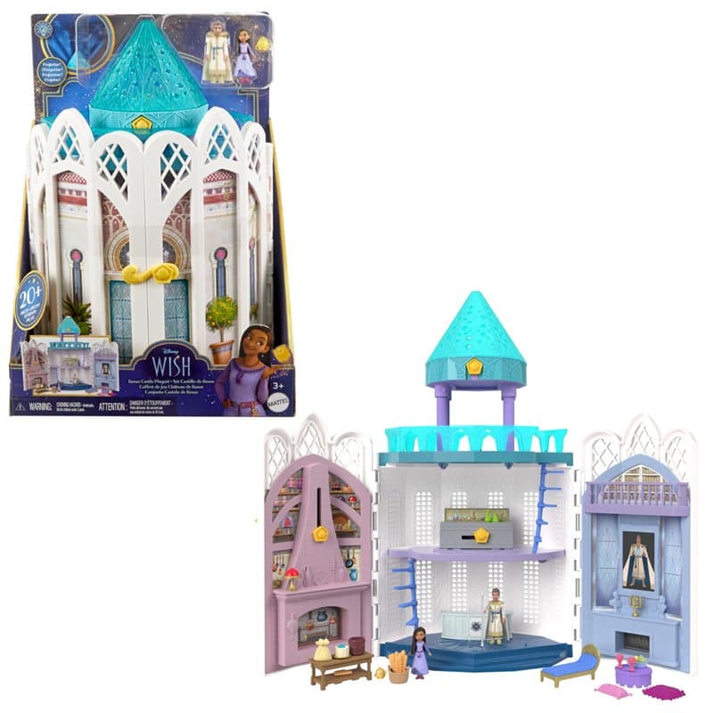 Mattel Disney Wish, Asha et la bonne étoile - Coffret Wish Château De Rosas Avec Mini-Poupées Articulées Roi Magnifico Et Asha,