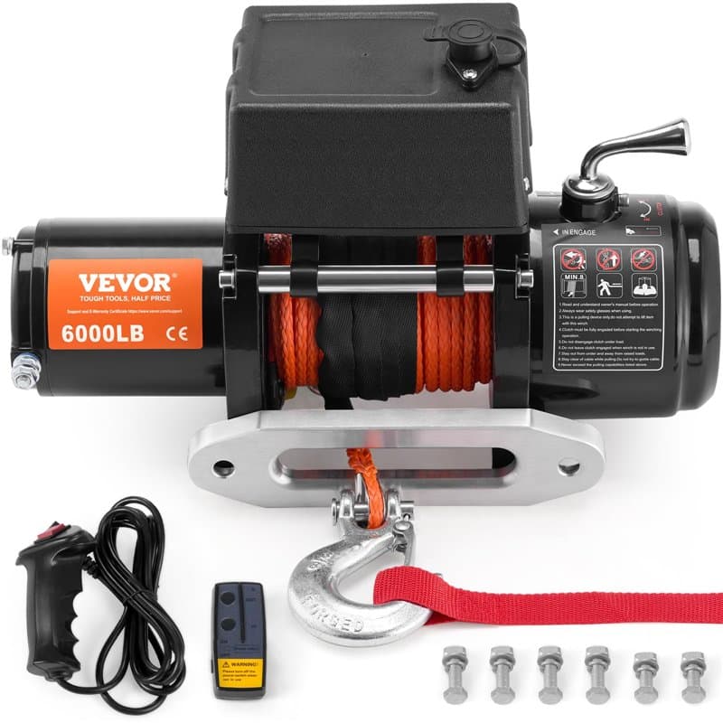 VEVOR Treuil électrique 2722 kg 12 V CC, treuil pour camion avec corde synthétique Φ0,6 x 1676,4 cm, guide-câble, télécommande s