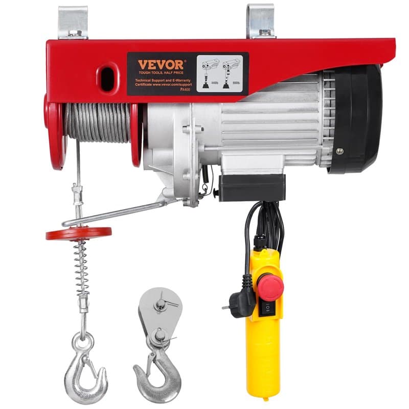 VEVOR Palan Électrique, Charge Double Câble 400 kg, Télécommande Filaire 4,2 m, Hauteur Levage à Câble Simple 12 m, Élingue Simp
