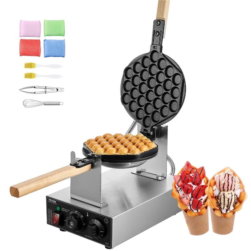 VEVOR Gaufrier Commercial 1400 W, Appareil à Gaufre à Bulles, en Acier Inoxydable, Antiadhésif, Rotatif à 180 °, avec Contrôle d