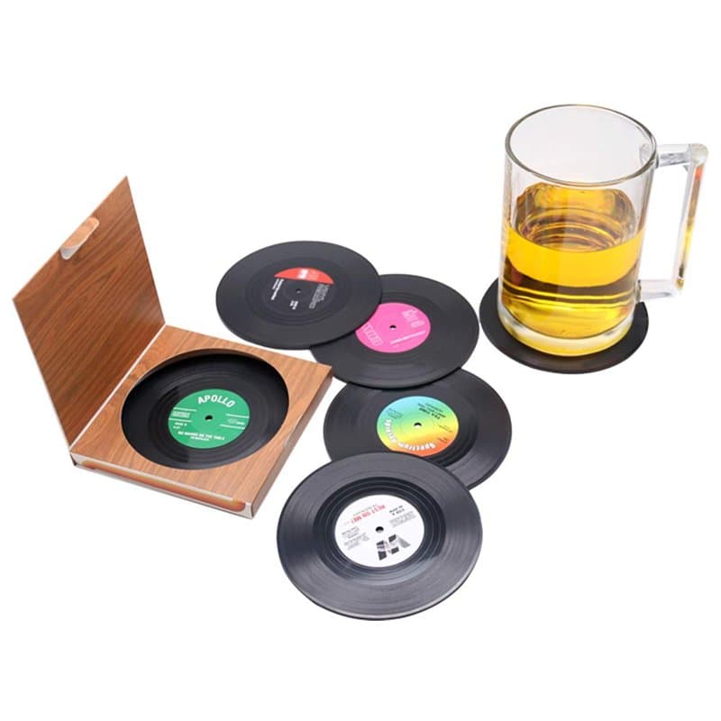 ZHEZHE Lot de 6 sous-verres, disque en vinyle (LP), style rétro, antidérapants, pour la tasse, le café et les boissons