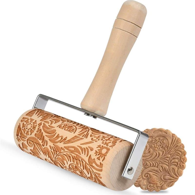 FOCCTS Embossed Rolling Pins, Rouleau à pâtisserie à gravure 3D, Rouleau à pâtisserie en bois sûr naturel avec motif classique