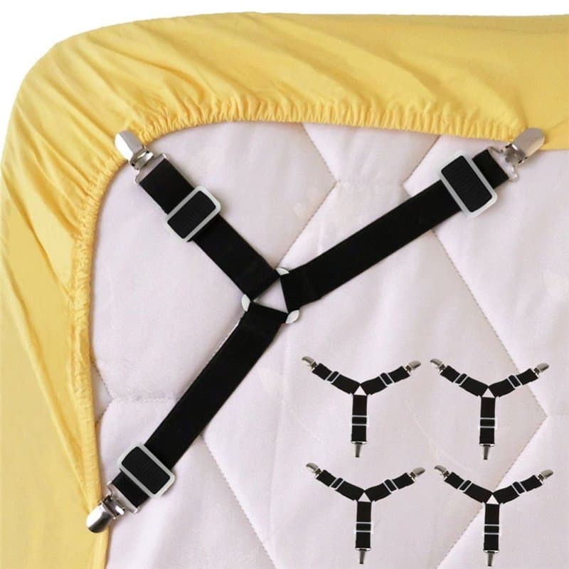 ZENUTA 4 Pièces Réglable Drap de Lit Attaches Triangle élastique Bretelles Gripper Support Clip de Sangles pour Draps de Lit, Ho