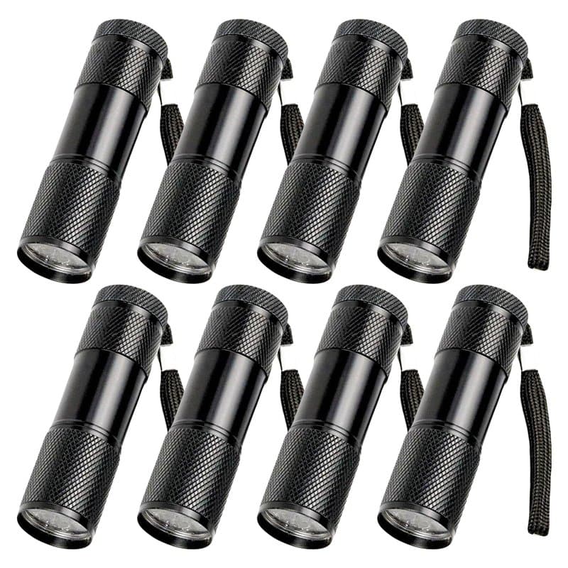 MEGYAD Lot de 8 lampes de poche UV : lampe de poche à lumière noire avec 9 LED, mini lampe UV à lumière noire pour les faux bill