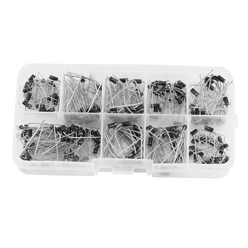 200pcs 10 valeurs Diodes électroniques Kit d'assortiment de diodes de redressement 1N4001~1N4007 1N5817~1N5819