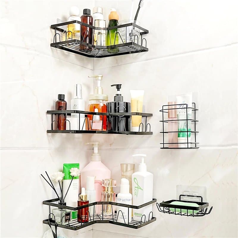KOOSREEL 5 Pièces Étagère de Douche sans Percage, Rangement Douche pour Salle, Support de gel Shampoing, Etagere Douche avec Cro