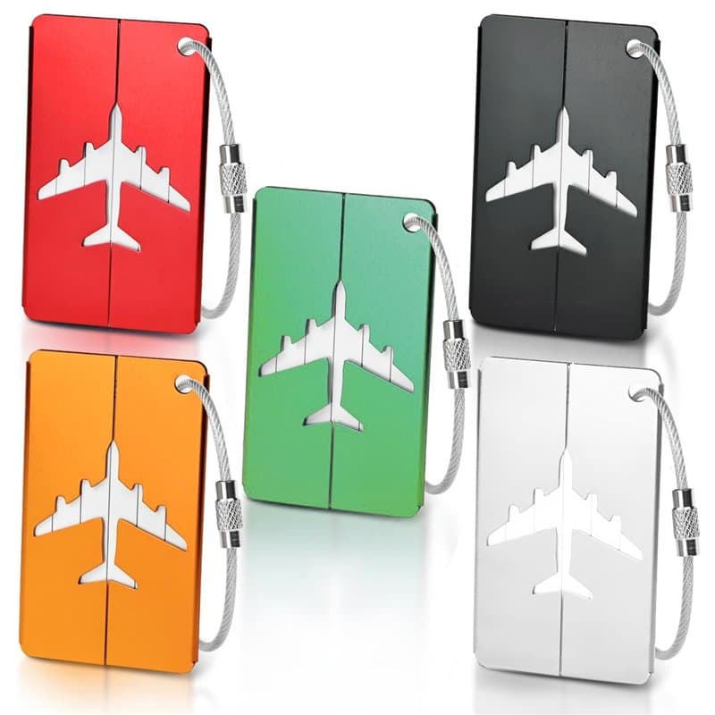 5 Pcs Etiquette Valise, Etiquette Bagage Aluminium avec Cordon Inox et Carte PVC étanche Étiquette Valise pour Sac de Voyage, Va