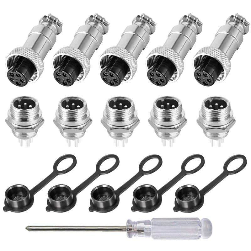 Aiqeer 5 Pièces 5 Broches GX12 Aviation Connecteur, 12 mm Fileté Panneau Métal Aviation Câble Connecteur, 5A Mâle Femelle Aviati