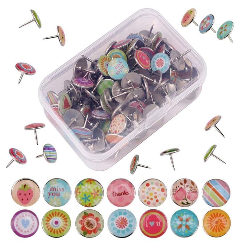 100 Pièces Punaises Rondes, Punaises Décoratives, Mode de Dessin Animé Créatif Punaises pour Cartes Murales, Photos, Outil de Br
