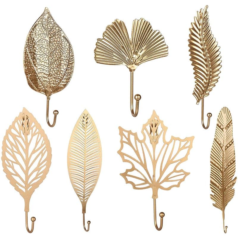 CENPEK Lot 7 Crochets Créatifs Forme Feuille Nordique - Décoration Murale en Fonte Style Rétro - Pour Accrocher Des Clés, Chapea