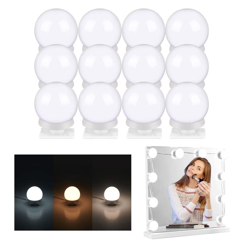 LED Miroir Coiffeuse Lumiere Hollywood: 12 Lampes LED Lumiere Éclairage Maquillage, 3 Couleurs et 12 Ampoules Miroir Rechargeabl