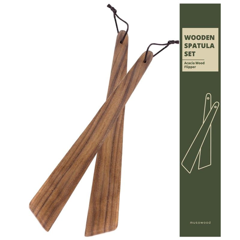 Muso Wood Lot de 2 spatules en bois de teck de 30,5 cm pour la cuisine, petite palme en bois, ensemble de spatules antiadhésives