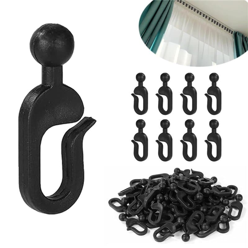 50 Pièces Crochets Rideaux Pergola, 42.5x15mm Noir Plastique Antirouille à Glissement Fluide, Rideau Pour Pergola avec Anneaux I