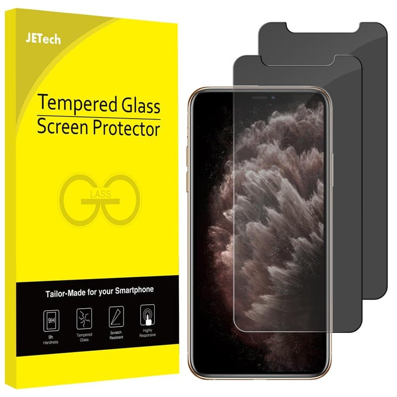 JETech Protection Écran pour iPhone 11 Pro Max/XS Max 6,5 Pouces, Film de Protection en Verre Trempé, Anti-Espion, Lot de 2