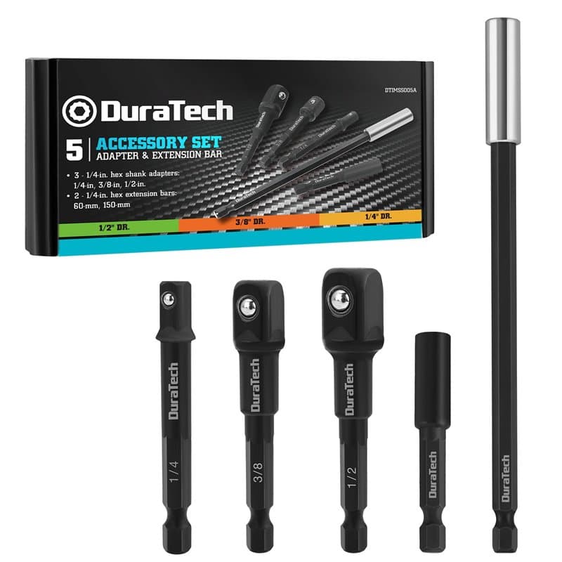 DURATECH Adaptateurs Porte Douille 5 Pièces, Entraînement 1/4", 3/8", 1/2" Socket Adaptateur, Barres d'Extension pour Perceuse V