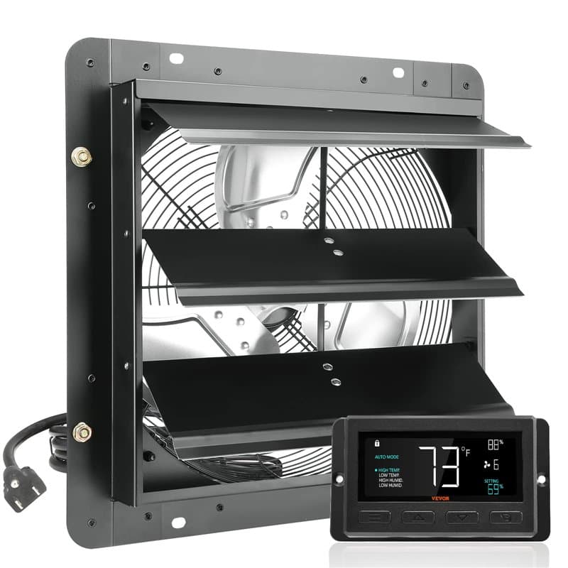 VEVOR Ventilateur d'extraction à volets, 35,6 cm avec contrôleur de température et d'humidité, extracteur d'air de grenier mural
